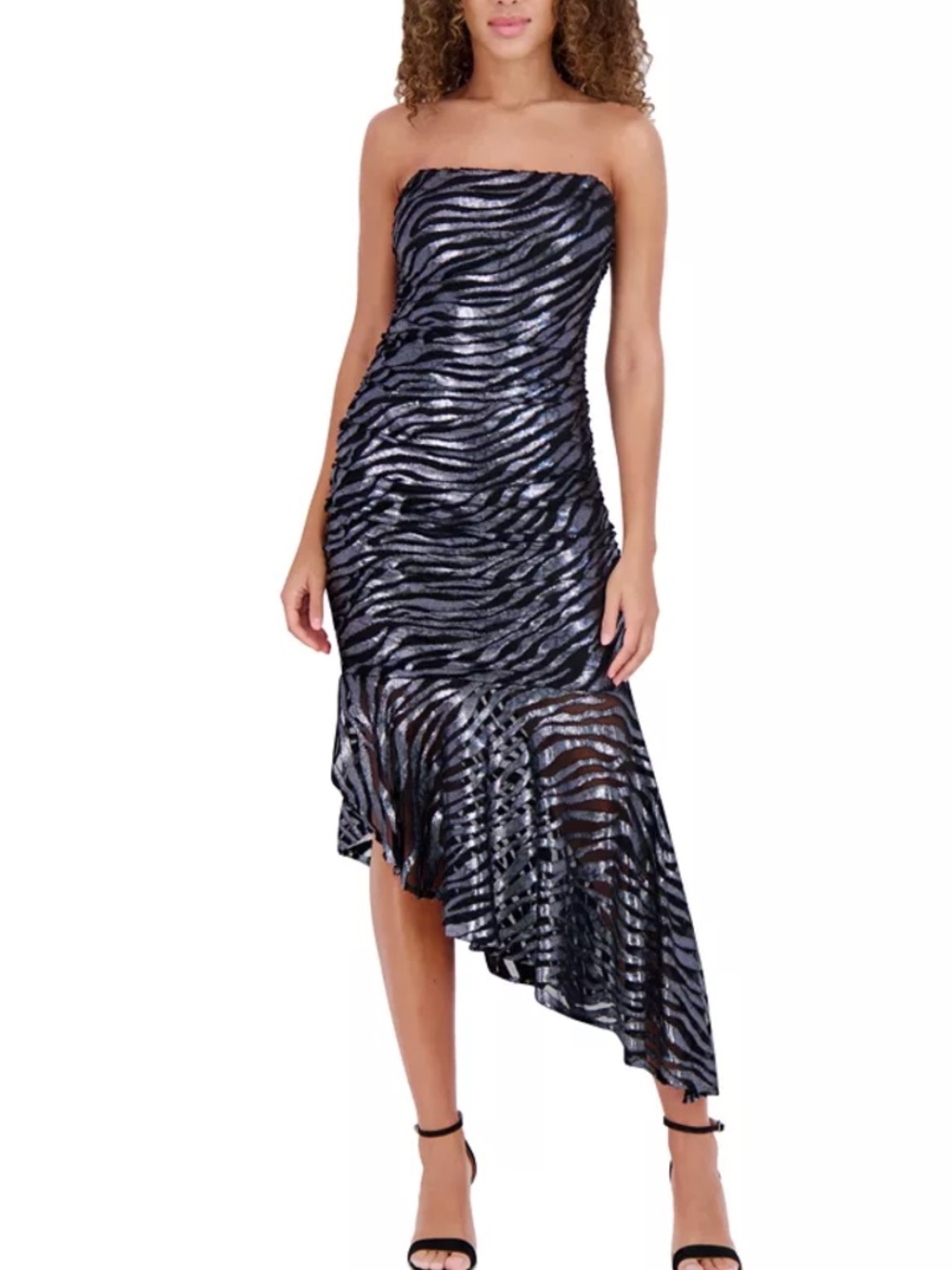 Siena Burnout Metallic Blue Black Asymmetrical Party Zebra Dress New